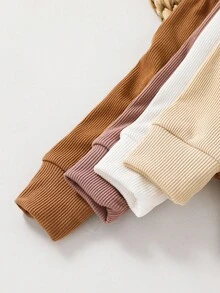 SHEIN 4 piezas Pantalones elásticos de cintura sólida de punto para bebé recién nacido niña, versátiles para otoño/invierno - Multicolor - Ver 6
