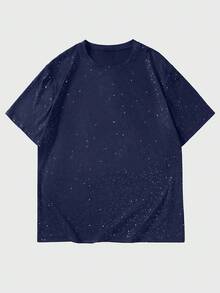 Claim Dot 男士简约圆领短袖银箔T恤 - 藏蓝色 - 查看 3