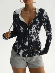 Dewbera 扎染印花连帽长袖运动夹克 - 彩色 - 查看 2