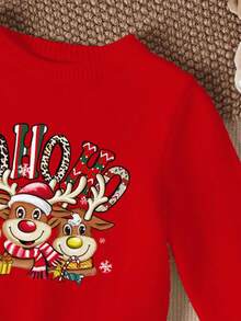 SHEIN Suéter de Tricô Minimalista Clássico de Natal Fofo com Padrão de Três Renas Corajosas Comemorando o Natal, Adequado para Outono/Inverno, Adequado para o Natal - Branco - Visão 7