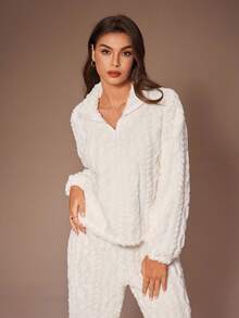 Lazeform Women's Plush Jacquard Collar Zip-Up Long Sleeve & Ankle Cuff Pants Pajama Set, Winter, Cozy Outfit Fluffy Pjs Loungewear Cozy Sets Women Matching Lounge Set Homewear Women, Fall Clothes