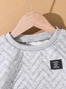 男童休闲舒适百搭波浪纹理面料圆领保暖内衬厚运动衫，校服秋冬装 FoGirlen - 淺灰色 - 查看 3