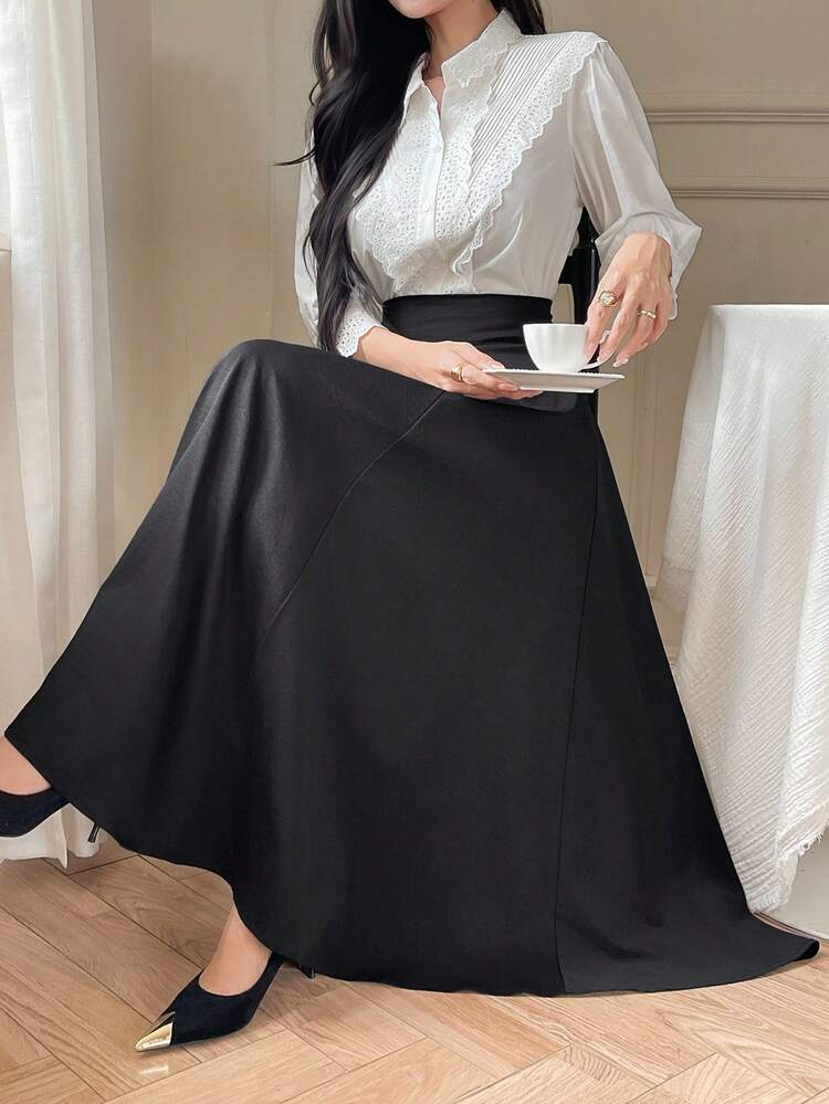 Women's High Waist A-Line Long Casual Elegant Skirt