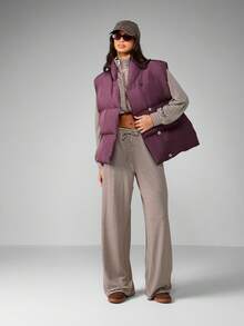 MISSGUIDED 宽松版型冬季羽绒背心女式无袖绗缝外套加厚高领时尚秋季休闲纽扣前开襟时尚保暖户外层 - 淺灰紫 - 查看 3