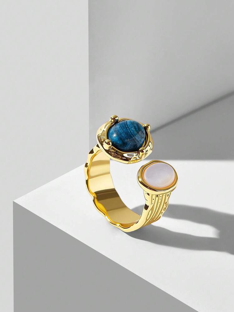 18K PLATED NATURAL STONE RING