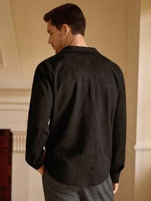 Mainfolk Camisa casual y versátil de unicolor para hombre, otoño - Negro - Ver 2