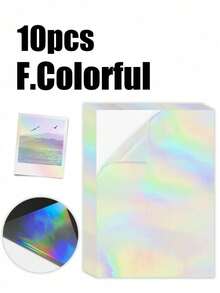 10 张全息贴纸，透明 A4 乙烯基贴纸，自粘防水透明膜，带有心形、雪花图案，11.8 x 8.3 英寸，可用于保护书籍、照片、明信片等。 - 彩色 - 查看 17