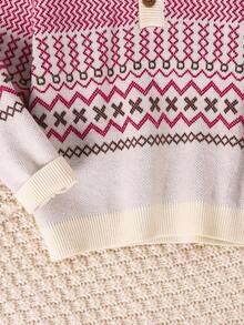 SHEIN Babyboy/Babygirl Cute Versatile Knitted Vintage Geometric Pattern Hooded Sweater, Autumn/Winter - Multicolor - View 4