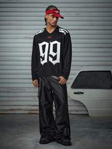 AXEPEAK Men's Casual Fashionable Numeric Pattern Long Sleeve T-Shirt - Black - View 5