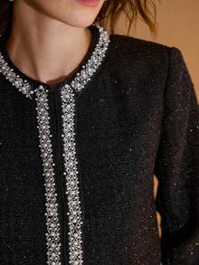 MOTF PREMIUM 粗花呢撞色夹克 - 黑色 - 查看 2