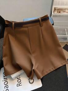 Franclia 休闲通勤时尚百搭中高腰配腰带夏季新款纯色女短裤