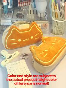 1pc, Cute Cat Shaped Large Capacity Stationery Storage Bag, Travel Makeup Bag, Portable Large Capacity Women's Makeup Bag Storage Bag, Oversized Storage Bag, Student Party Pencil Pencil Pencil Pencil Case - Multicolor - View 3