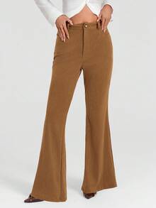 Avantive Beige Suede Slightly Lapsed Extra-Long Trousers Fall Winter For Women Christmas New Year Women Elegant Casual Thanksgiving For Women Brown Pants - Camel - View 1