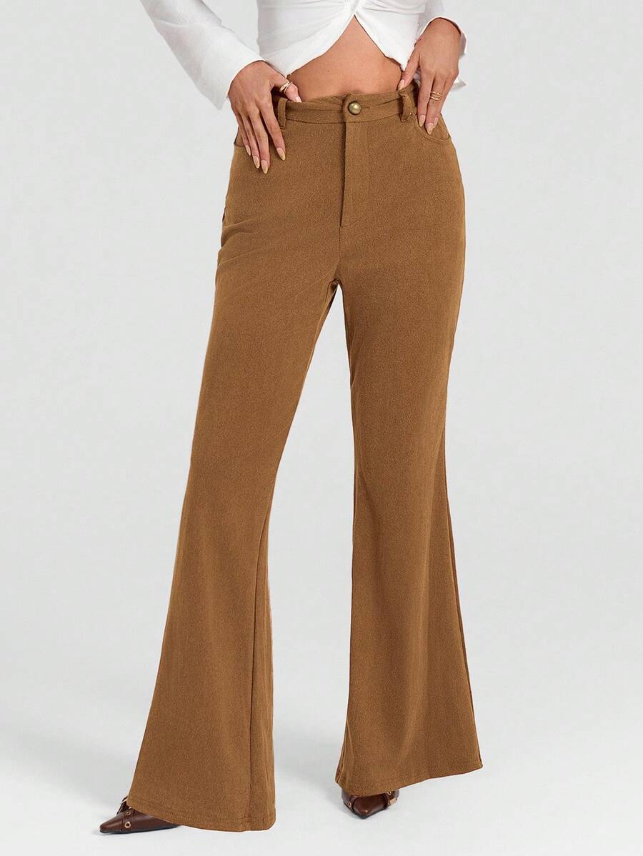 Avantive Beige Suede Slightly Lapsed Extra-Long Trousers Fall Winter For Women Christmas New Year Women Elegant Casual Thanksgiving For Women Brown Pants - Camel - View 1