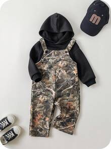 SHEIN 2pcs/Set Baby Boys Thermal Lined Hoodie Sweatshirt And Camouflage Bib Pants Outfit, Comfortable Casual Fashion Daily Wear, Suitable For Indoor, Outdoor, Skiing, Sports, Party, Photo Shoot, Festival, Streetwear, Hoodies, Tracksuit, Joggers, Hip Hop Style, Autumn/Winter Baby Boy Camo Outfit Baby Boys Fall Winter Clothes Baby Boys Outfit Late Fall Camo Hunting Toddler Baby Baby Boy Hunting Clothes - White - View 6