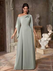 Aureia Elegant Luxurious Satin Flare Sleeve A-Line Dress, Suitable For Weddings, Parties, Vacations, Balls, Galas, Bridesmaid (Adult)