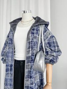 SHEIN LUNE Women's Plaid Patchwork Faux Fur Reversible Jacket - Multicolor - View 6