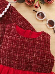 SHEIN Ensemble robe et veste bébé fille à carreaux élégant et mignon avec contraste de maille - Multicolore - Voir 5