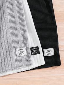 SHEIN 3 件套儿童/青少年男童舒适百搭拉绒高领长袖 T 恤套装，黑色、白色、灰色，适合上学、外出、秋季服装、秋冬 - 彩色 - 查看 7