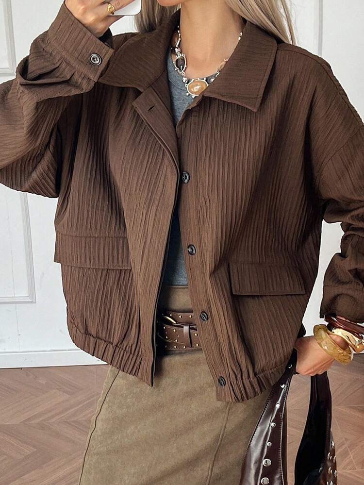 Women's Textured Fabric Lapel Collar Loose Casual Jacket