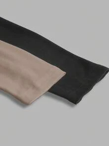 SHEIN EZwear 2 piezas Conjunto de camisetas de manga larga de corte slim con cuello en V profundo para mujer, color negro y caqui, adecuado para otoño/invierno - Multicolor - Ver 6