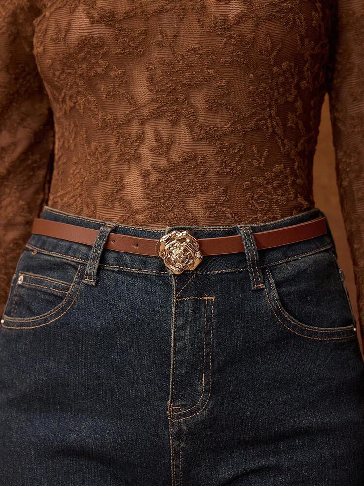 WOMEN FLOWER DECOR BROWN BELTS
