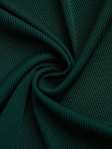 SHEIN Clasi 大码女式纯色针织 V 领腰部纽扣设计复古优雅紧身连衣裙，秋冬 - 綠色 - 查看 6