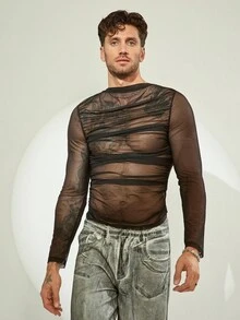 FeverCity Men's Sexy Transparent Soft Long Sleeve T-Shirt - Black - View 4