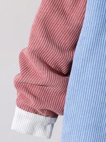 SHEIN Kids Boy Casual Street Style Corduroy Fabric Color Block Lapel Long Sleeve Button-Up Shirt, Suitable For School, Garden, Beach, Birthday, All Seasons - Multicolor - View 3