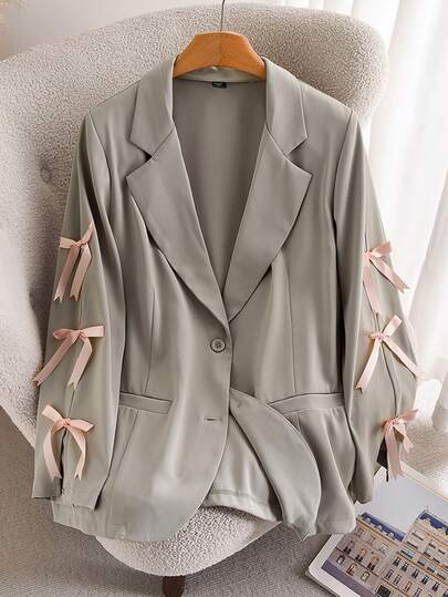 CosyJoli 秋季大码休闲日常蝴蝶结装饰单排扣西装外套