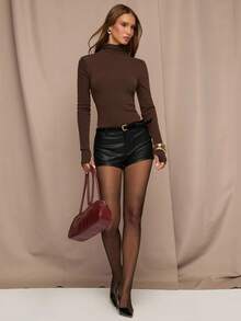 SHEIN BAE 女式纯色 PU 皮革紧身短裤