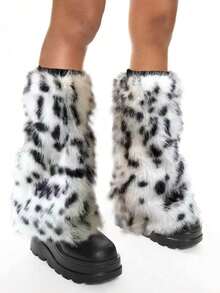ROMWE Grunge Punk 1pair Leopard Print Stylish And Warm Fluffy Leg Warmers For Women