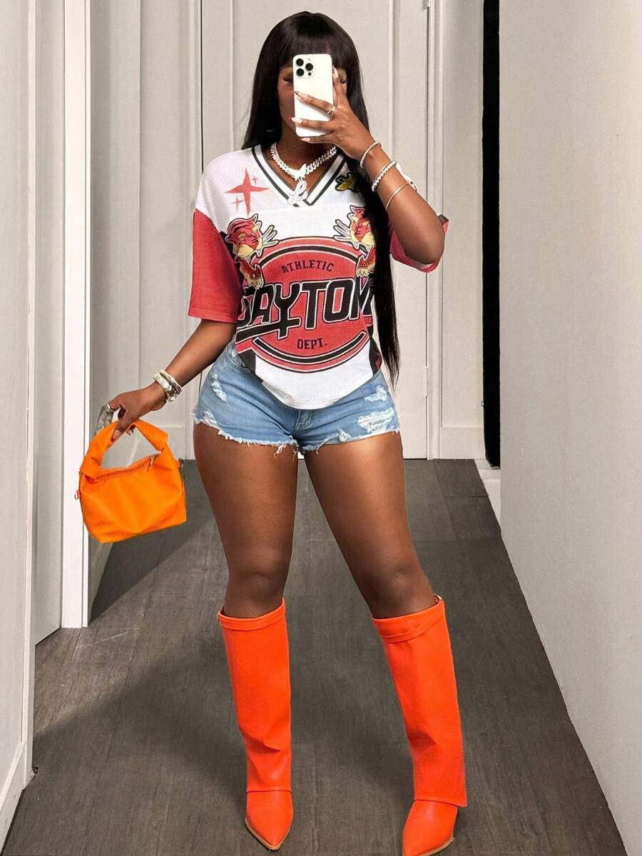 BamGleam Women's Short Sleeve V-Neck T-Shirt, Fashionable For Summer