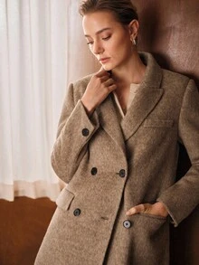 MOTF PREMIUM WOOL PEAK COLLAR DOUBLE BREASTED OVERCOAT - Brown - View 8