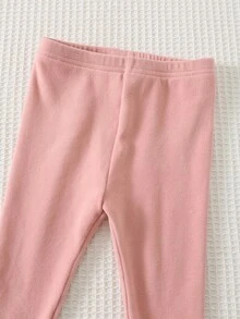 Cozy Pixies 2 件女婴粉色字母印花圆领卫衣 + 打底裤套装，拼接加厚衬里，适合冬季 - 白色 - 查看 7