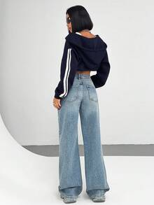 女士直筒低腰牛仔裤 - 中等水洗藍 - 查看 2