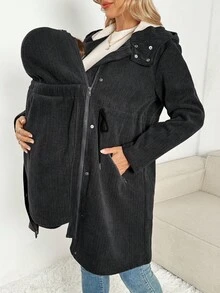 SHEIN Maternity Casual Drawstring Waist Thermal Lined 3-In-1 Jacket, Suitable For Daily Commute In Autumn/Winter