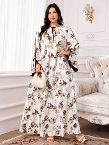 Yasmyna Váy dự tiệc họa tiết hoa thanh lịch cỡ lớn - Cà phê nâu - Xem 4