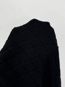 Elenzga 女式卡其色休闲套头开衫，复古风，适合节日、独立日、音乐会、办公室、约会、职业装，蝙蝠翼廓形，中长款，优雅百搭针织毛衣，秋冬 - 黑色 - 查看 7