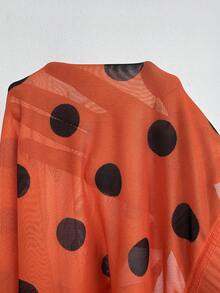Whyspr Grunge Punk Plus Size Polka Dot Mesh Sheer Elastic Halloween Leggings - Orange - View 6