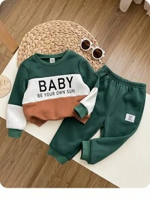 男婴可爱灰色长袖连帽卫衣和裤子套装，秋冬 - 灰色 - 查看 4