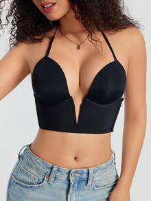 1pc Women's Strapless, Adjustable, Minimalist Wireless Bra - Black - View 3