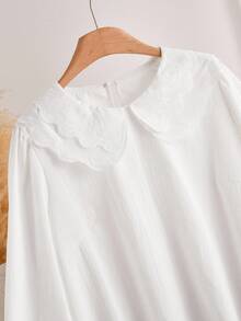 CosyJoli 大码休闲荷叶边彼得潘领泡泡袖衬衫 - 白色 - 查看 4