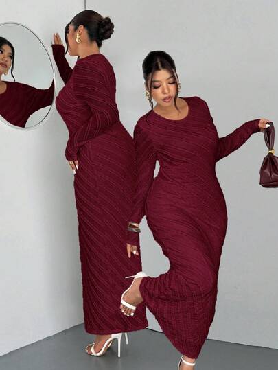 Firerie Plus Size Women's White Romantic Elegant Lace Jacquard Long Sleeve Cinched Waist Fishtail Hem Long Dress, Elegant/Work/Vacation/Party/Date/Valentine's Day/Concert/Performance/Formal/High-End Banquet/Prom/Wedding Season/Sexy/Elegant/Commute/Back To School/Vacation/Beach/Elegant Romantic/Office Fatale/Mermaid Style/New Year/Birthday Party Dress Plus Size Dresses Burgundy Plus Size Women Clothes Plus Size Winter Dresses Plus Size 2 Piece Maweii Plus Size Plus Size 2 Piece Sets Plus Size Women Clothes 2 Piec Red