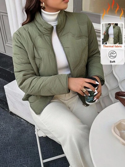 Easura Plus Size Women's Solid Color Long Sleeve Zipper Front Casual Winter Jacket Fall Autumn