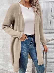 EMERY ROSE Cárdigan de punto de unicolor simple para uso diario y casual de mujer, para otoño/invierno - Camel - Ver 6