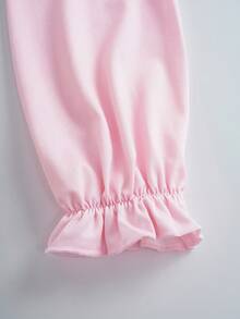 DORA | SHEIN Young Girl Cute Cartoon Girl Large Graphic Print Round Neck Flare Sleeve Knit Pink T-Shirt - Pink - View 6