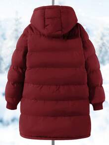 SHEIN 1 件 Tween Girl 中长袖棉衣，毛绒衬里，舒适保暖，纯色外套