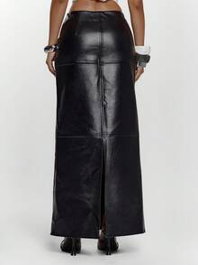 MUSERA Faux Leather Panel Straight Fit Maxi Skirt Sexy Going Out Autumn Fall Night Out Winter Cute Streetwear Feraux   Thanksgiving