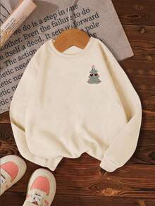 Modischer, süßer Weihnachtsmann & Weihnachtsbaum Muster Sweatshirt für Kleine Mädchen, Weihnachts-Grafik Rundhals-Pullover, geeignet für Herbst/Winter Feierlichkeiten und den täglichen Gebrauch